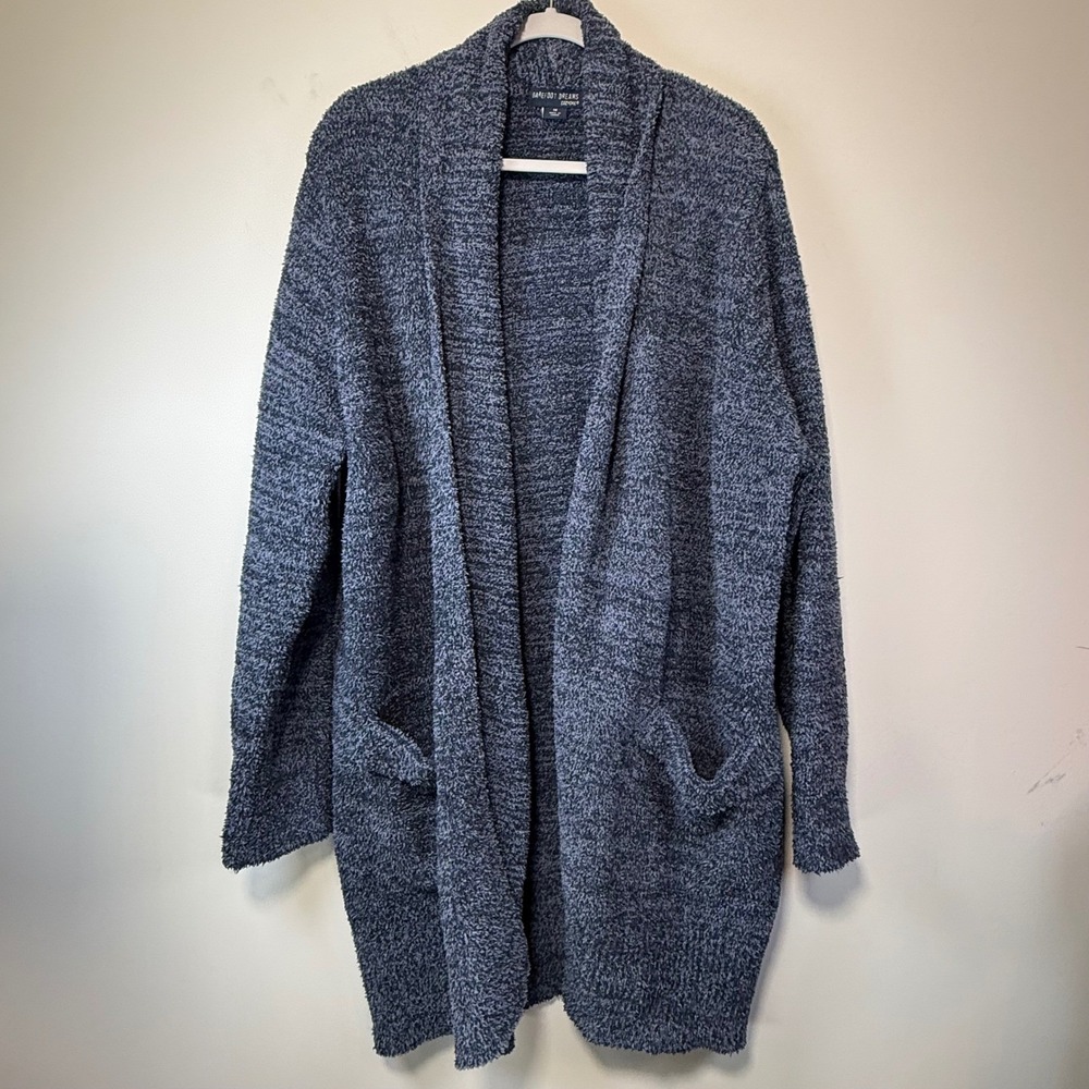 Barefoot Dreams Cardigan‎ Womens 1X Blue Gray CozyChic Open Front Minimalist